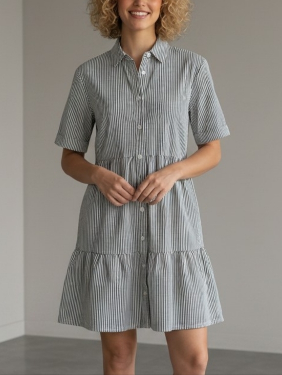 GAP Factory Dresses & Skirts - GAP Olive and White Mini Striped Tiered Shirtdress S